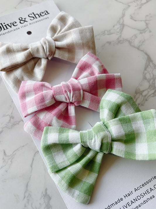 Gingham Hand Tied Hair Bow Variety Pack