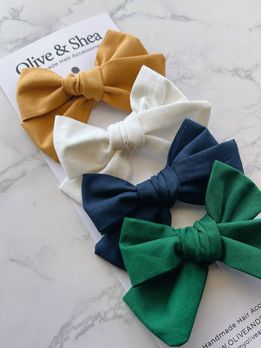 Green, Navy, Yellow Hand Tied Hair Bow Variety Pack