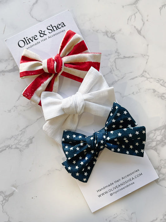 Stars & Stripes Hand Tied Hair Bow Variety Pack