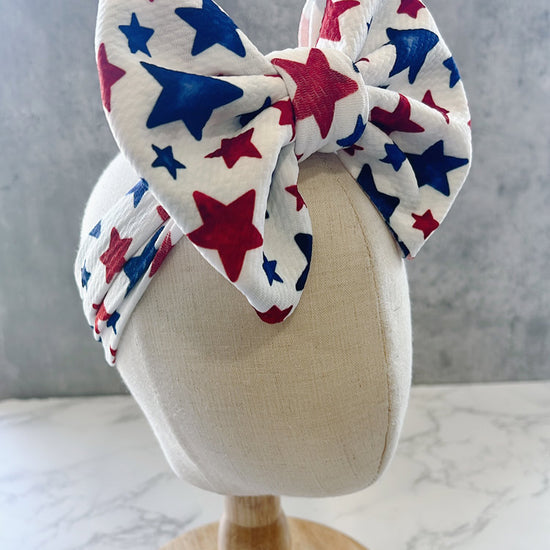 Baby Bow headband with red, white, and blue star pattern for july 4th