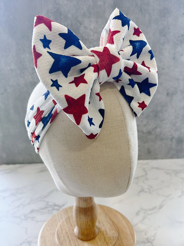 Baby Bow headband with red, white, and blue star pattern for july 4th