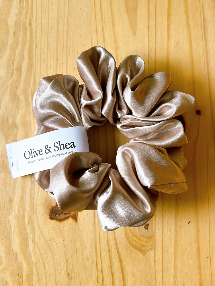 Taupe Satin Jumbo Scrunchie