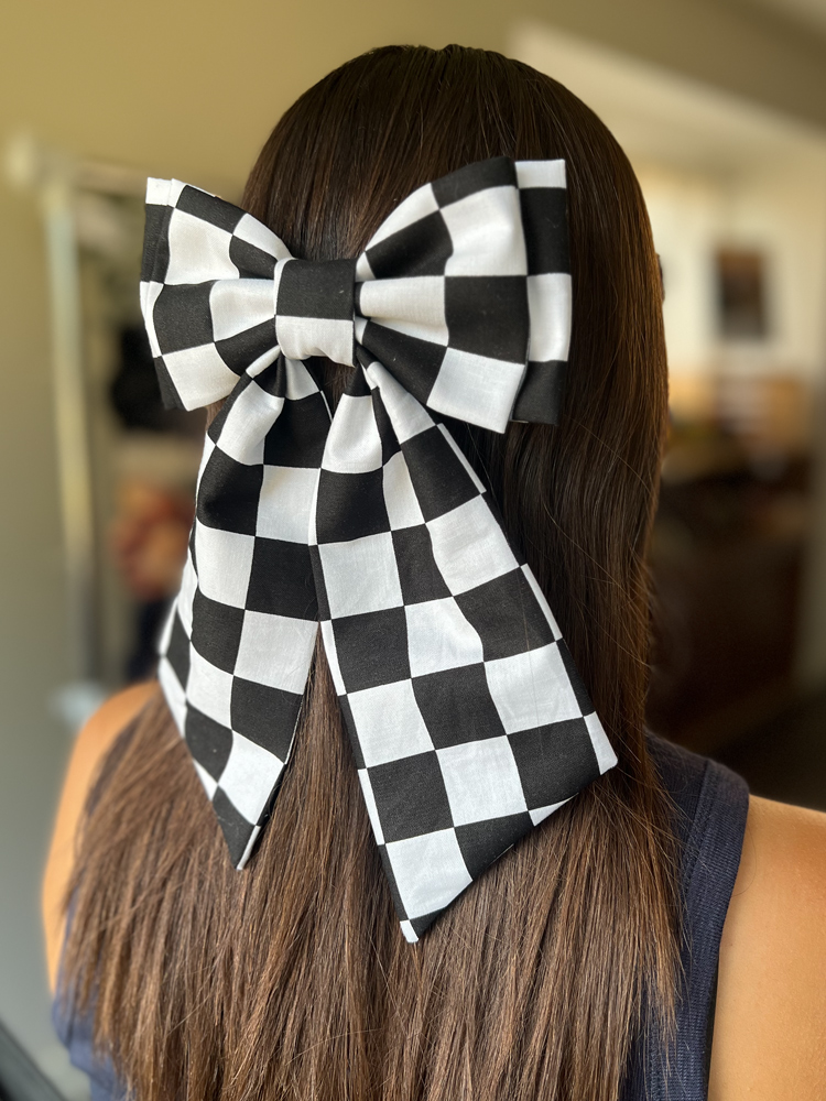 Black and White Checkered Hair Bow
