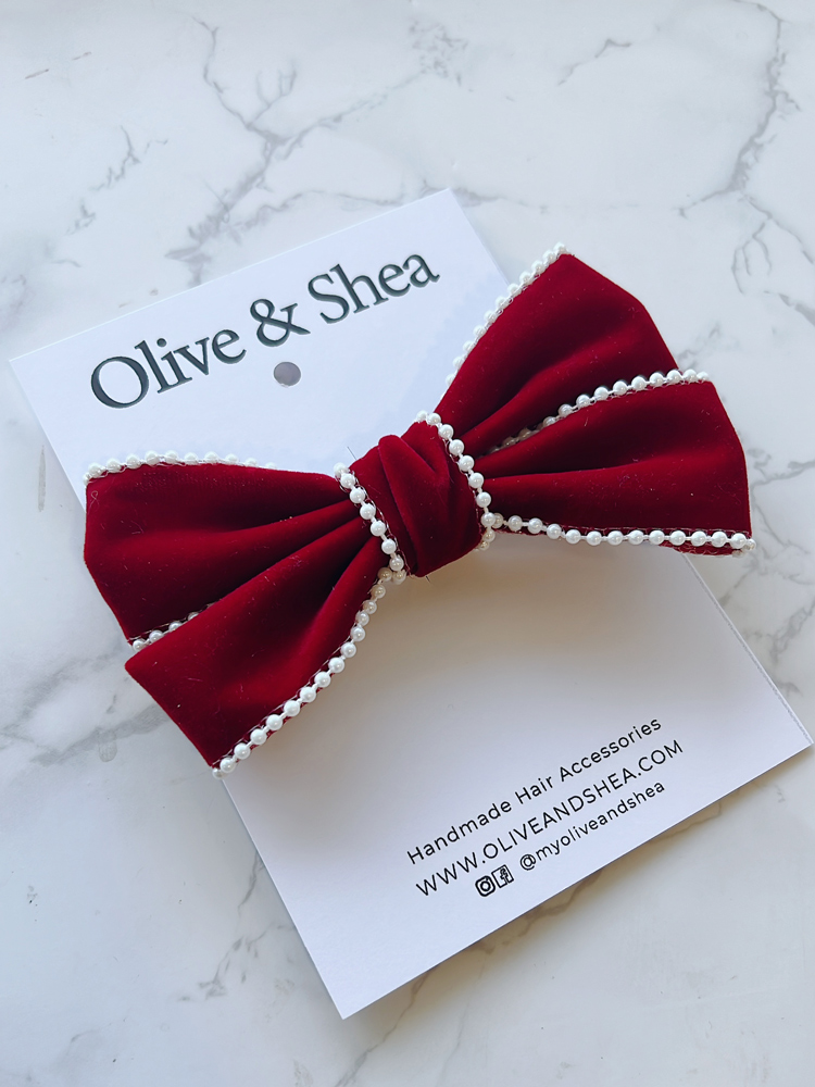 Red Velvet Pearl Bow - Image 2