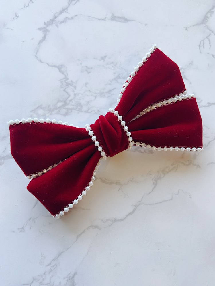 Red Velvet Pearl Bow - Image 4