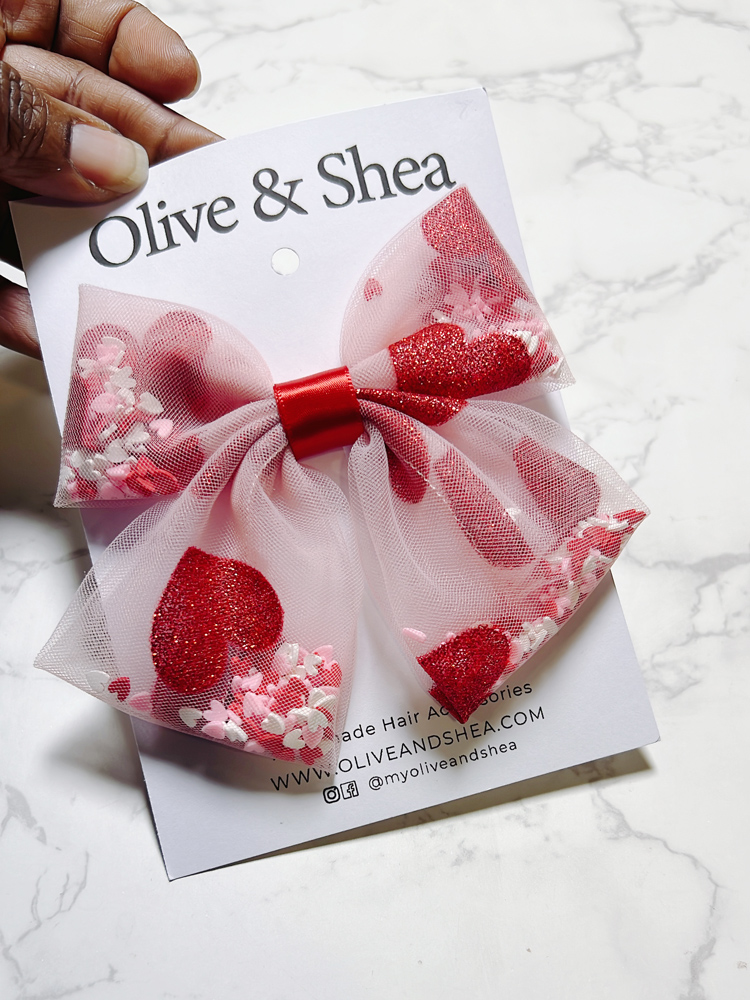 Valentines Mesh Shaker Hair Bow - Image 3
